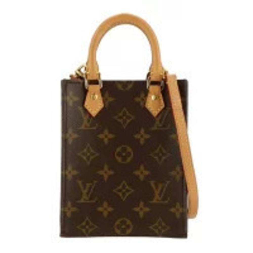 Louis Vuitton Sac Plat Monogram Tote Bag Canvas Leather Brown